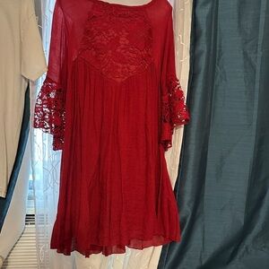 Elegant Red Lace Midi Dress